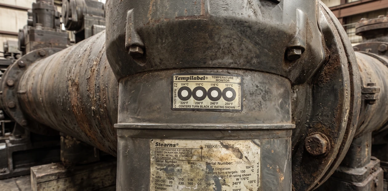 Tempilabel® applied to industrial equipment for temperature monitoring