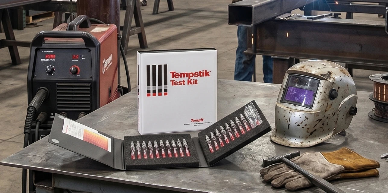 Tempilstik temperature indicating crayons used for spot-check verification at an industrial plant during post weld heat treatment